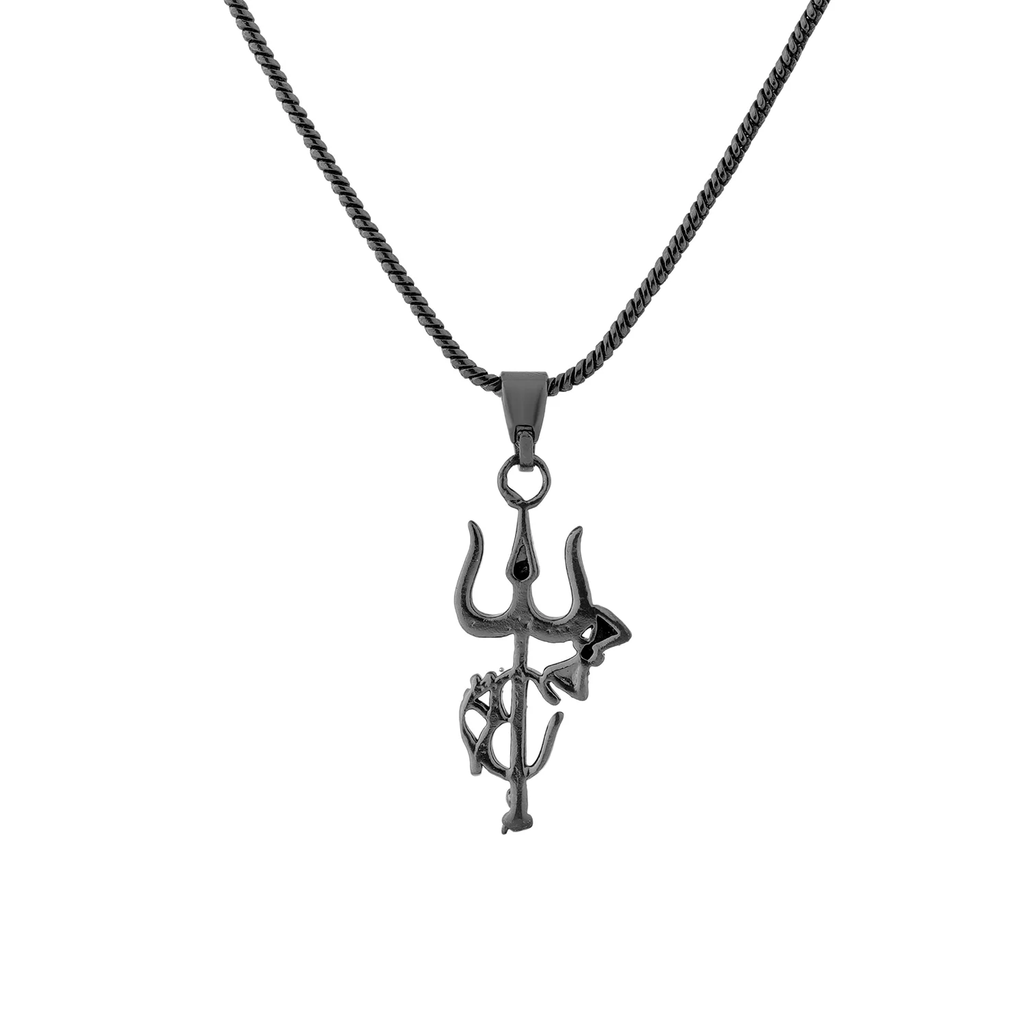 Spiritual Trishul Shakti Black Rhodium Pendant Necklace For Men - Image 4