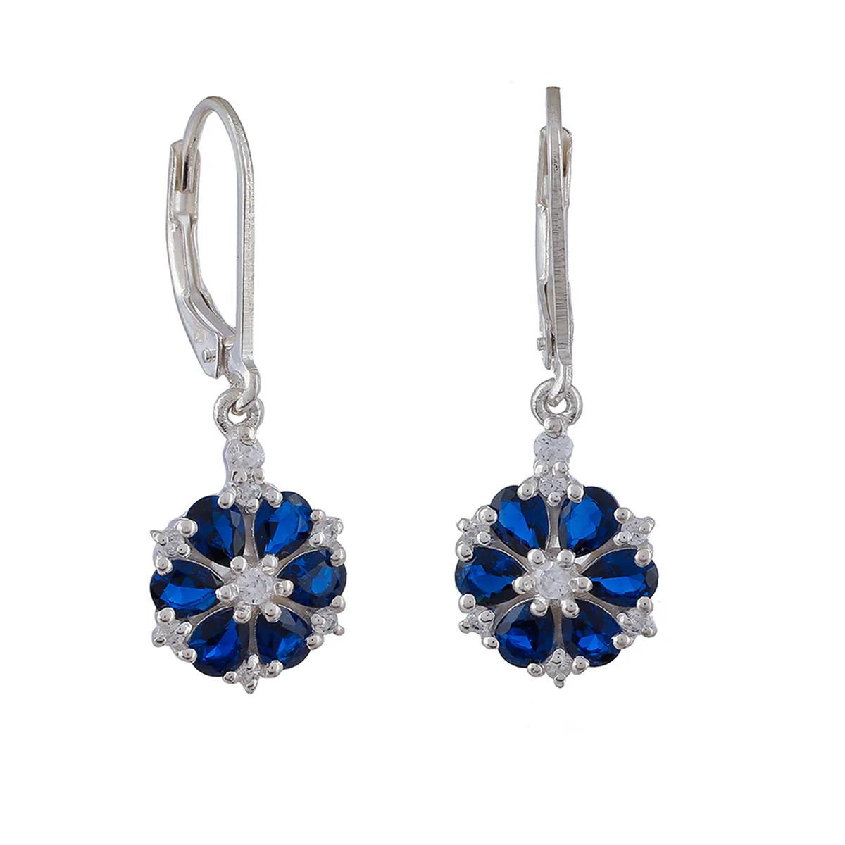 Splendid 925 Sterling Silver Earrings with CZ sparkles and Blue Stone - Image 5