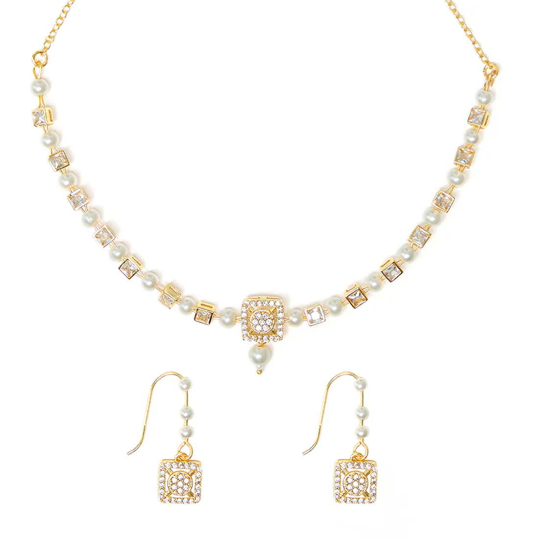 Splendid Pearly White Necklace Set In Gold Tone - Image 4