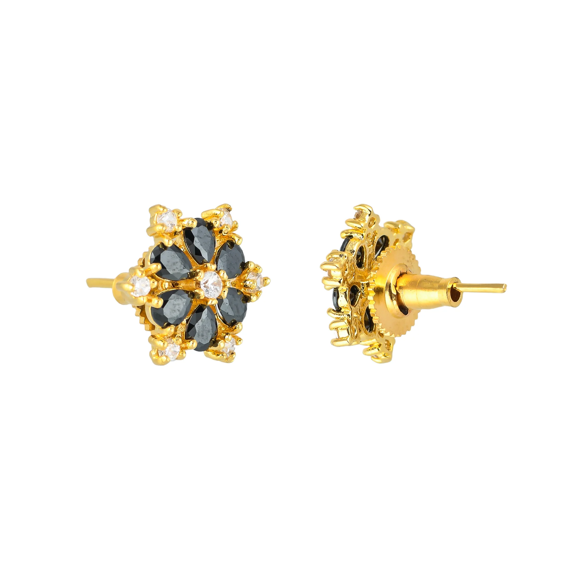 Spokes Black and White CZ Gems Stud Earrings - Image 5