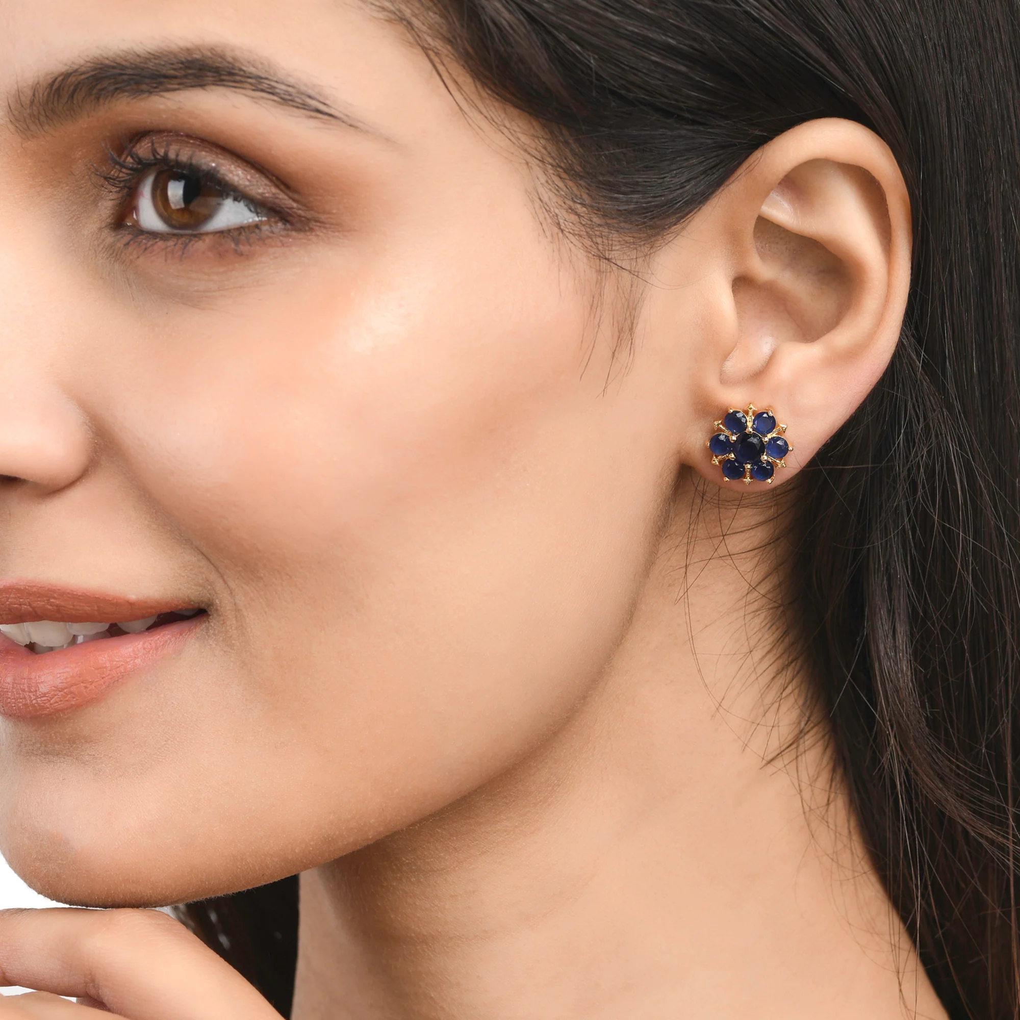Spokes Blue CZ Gold Plated Stud Earrings - Image 2