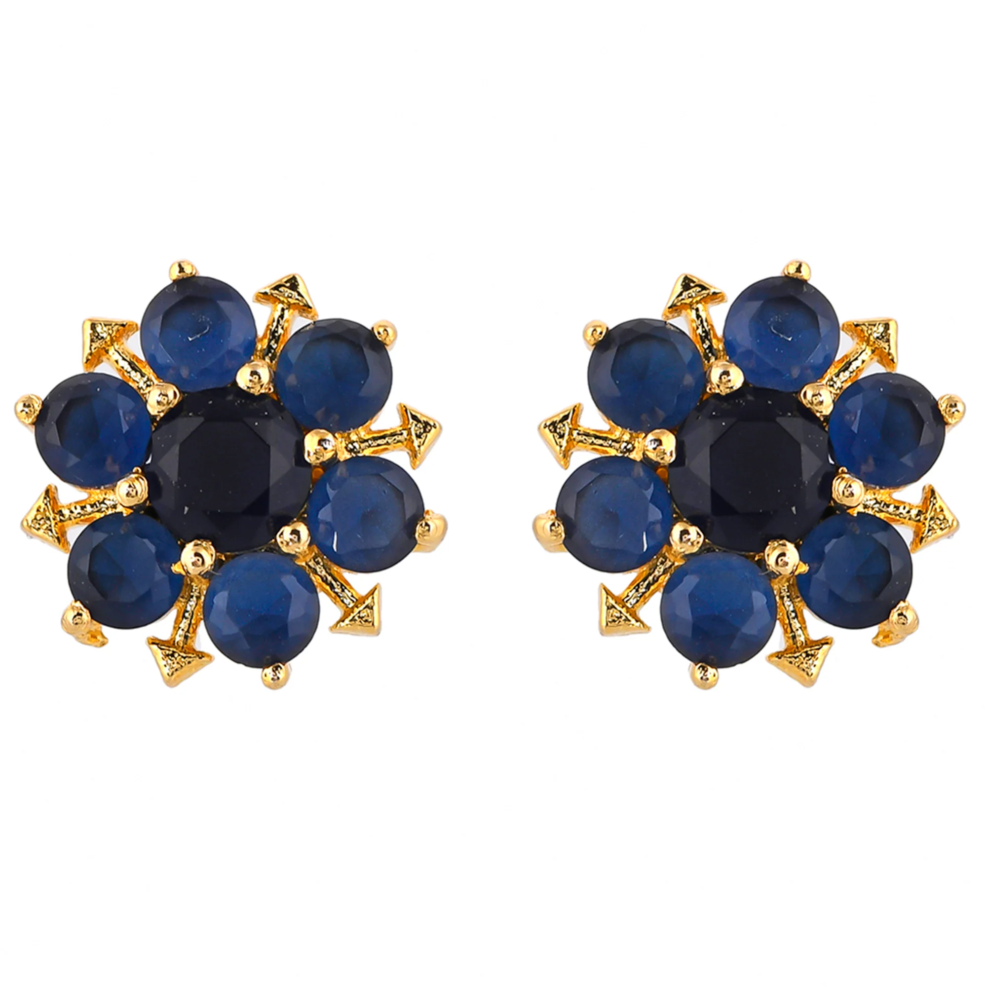 Spokes Blue CZ Gold Plated Stud Earrings - Image 3