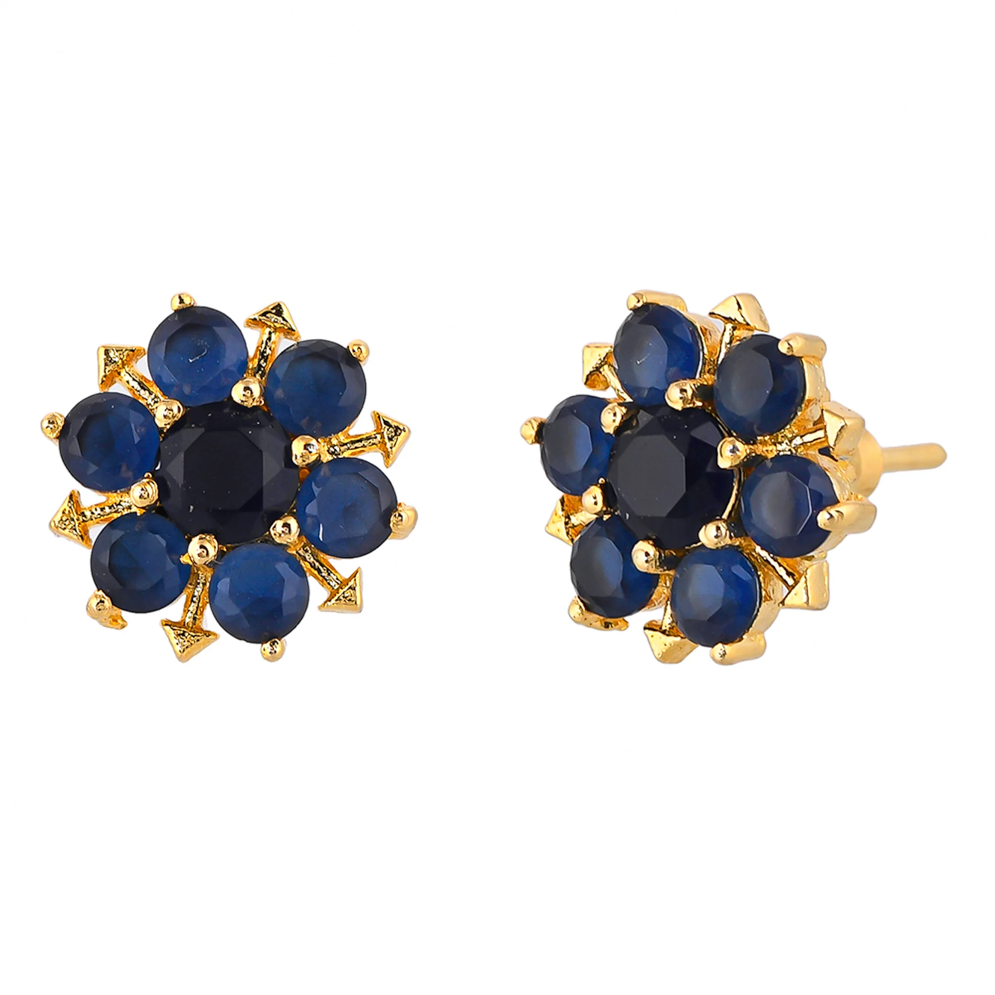 Spokes Blue CZ Gold Plated Stud Earrings - Image 4
