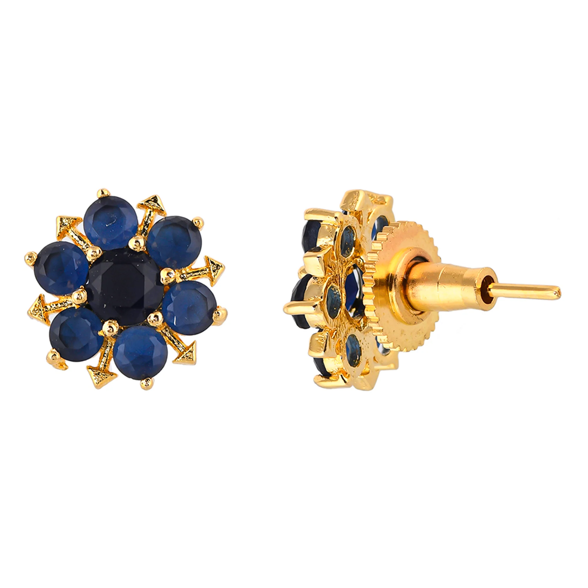 Spokes Blue CZ Gold Plated Stud Earrings - Image 5