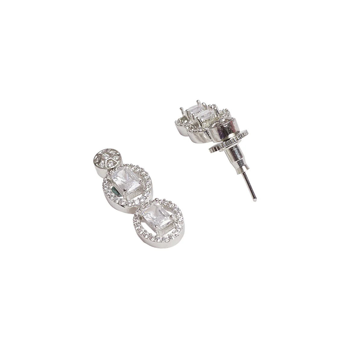 Square Cut Cushion Setting CZ Brass Silver Plated Jewellery Set - Image 6