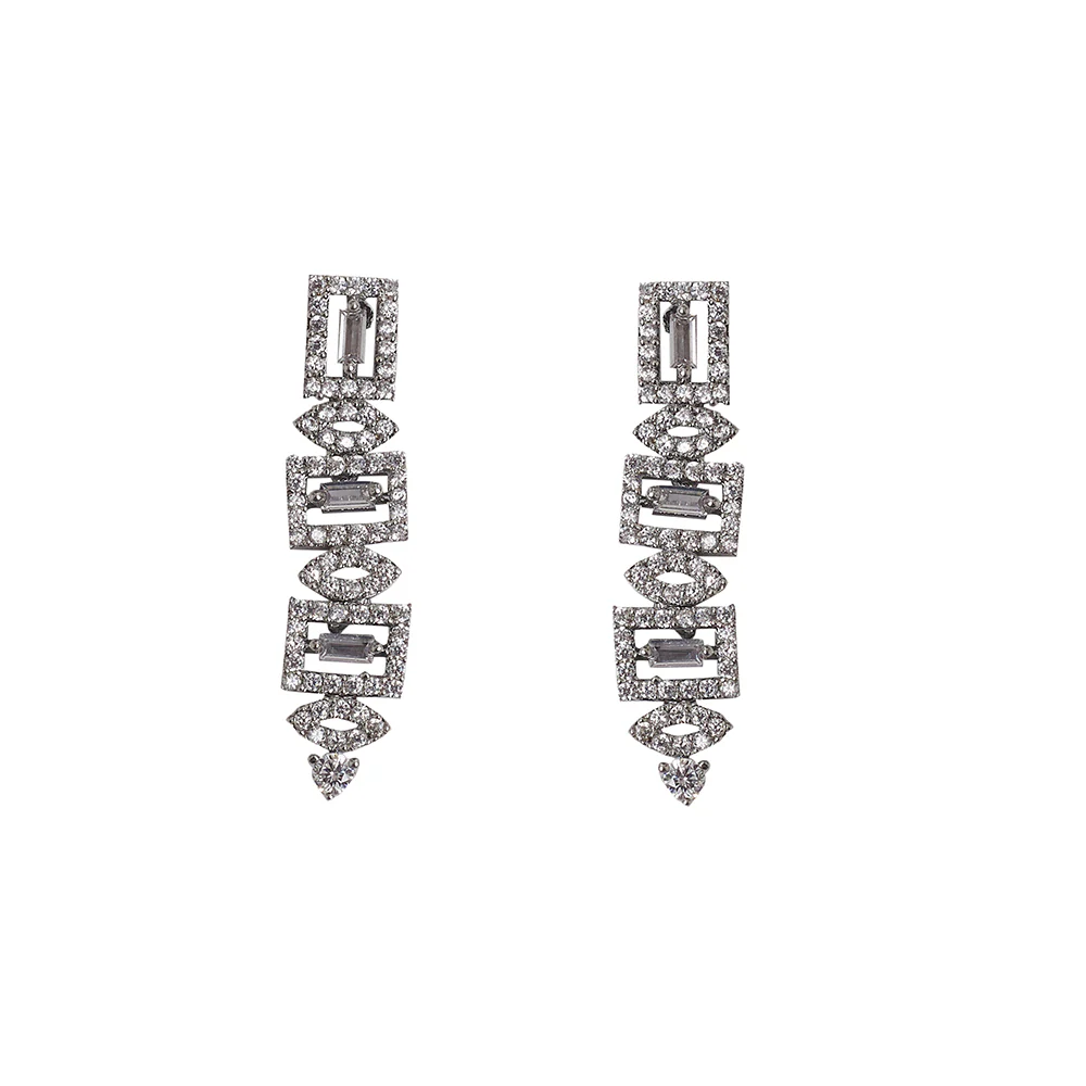 Square Cut Silver Plated Zircons Embellished Jewellery Set - Image 5