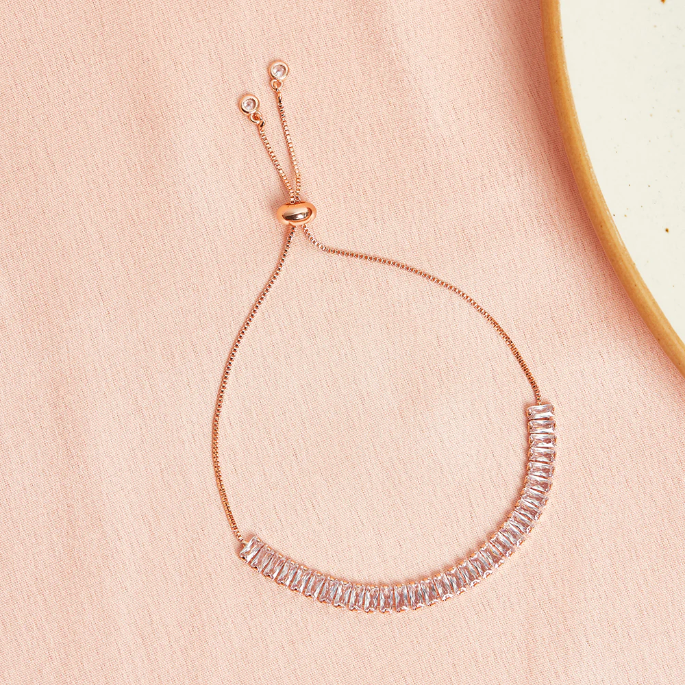 Square Cut Zircons Embellished Rose Gold Plated Bracelet