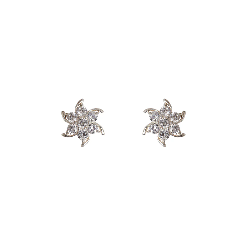 Star Shaped Round Cut Zircons Embellished Sterling Silver Stud Earrings - Image 3