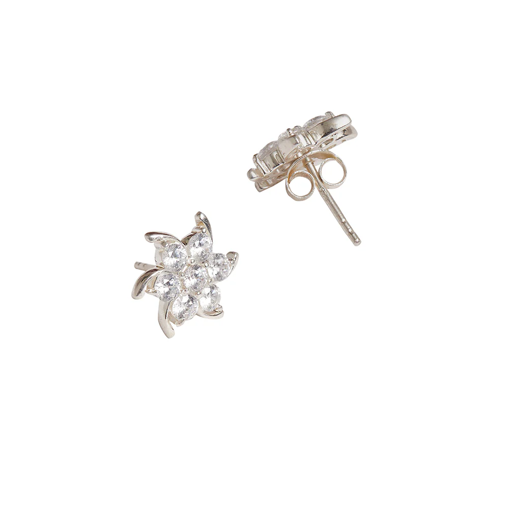 Star Shaped Round Cut Zircons Embellished Sterling Silver Stud Earrings - Image 4