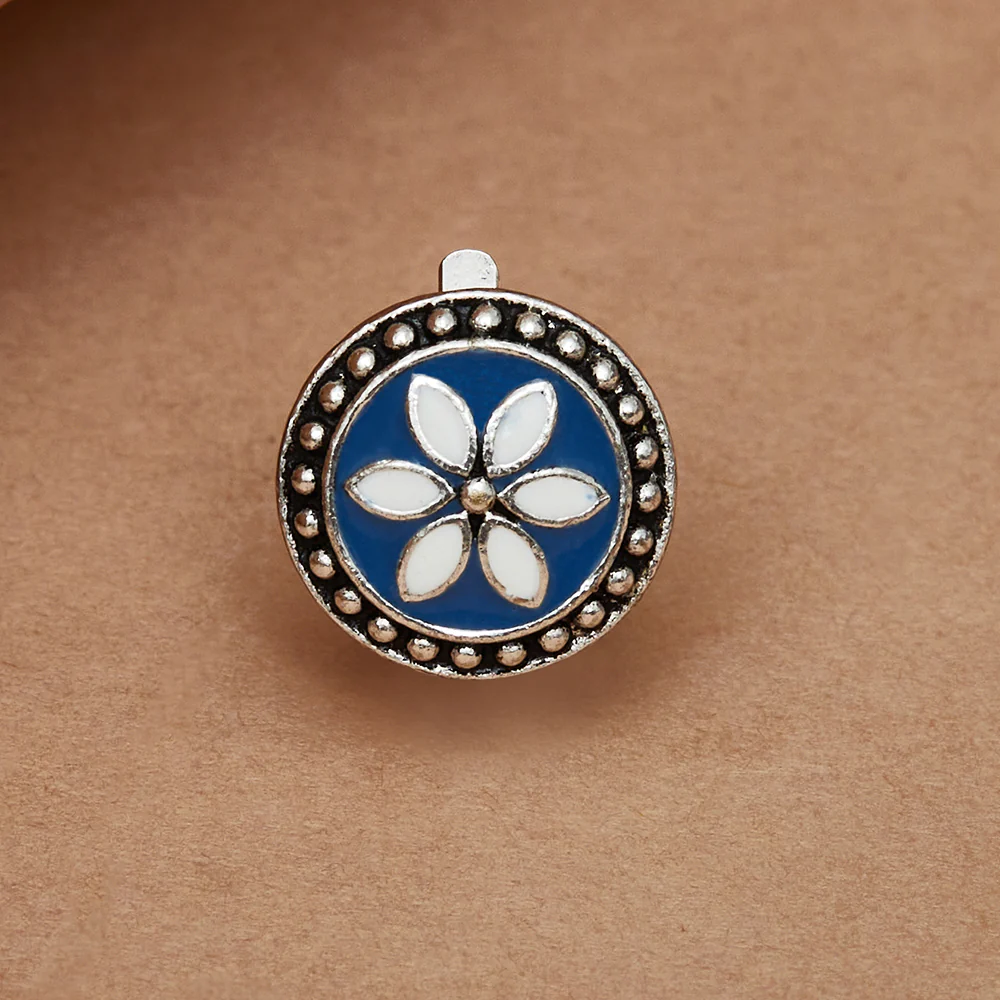 Statement Nose Pin with Blue Enamel