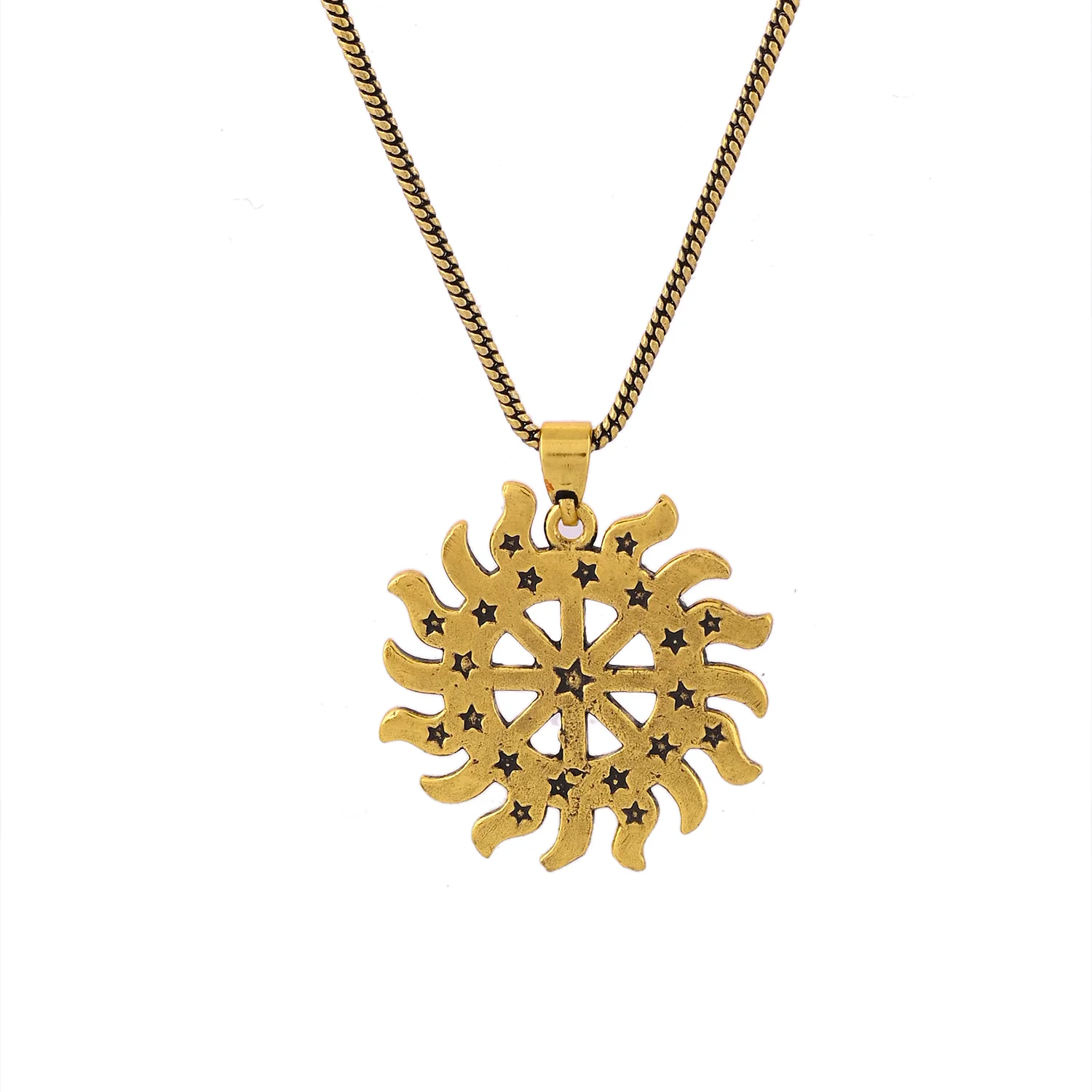 Statement Solar Wheel Gold Oxidised Men’s Pendant - Image 3