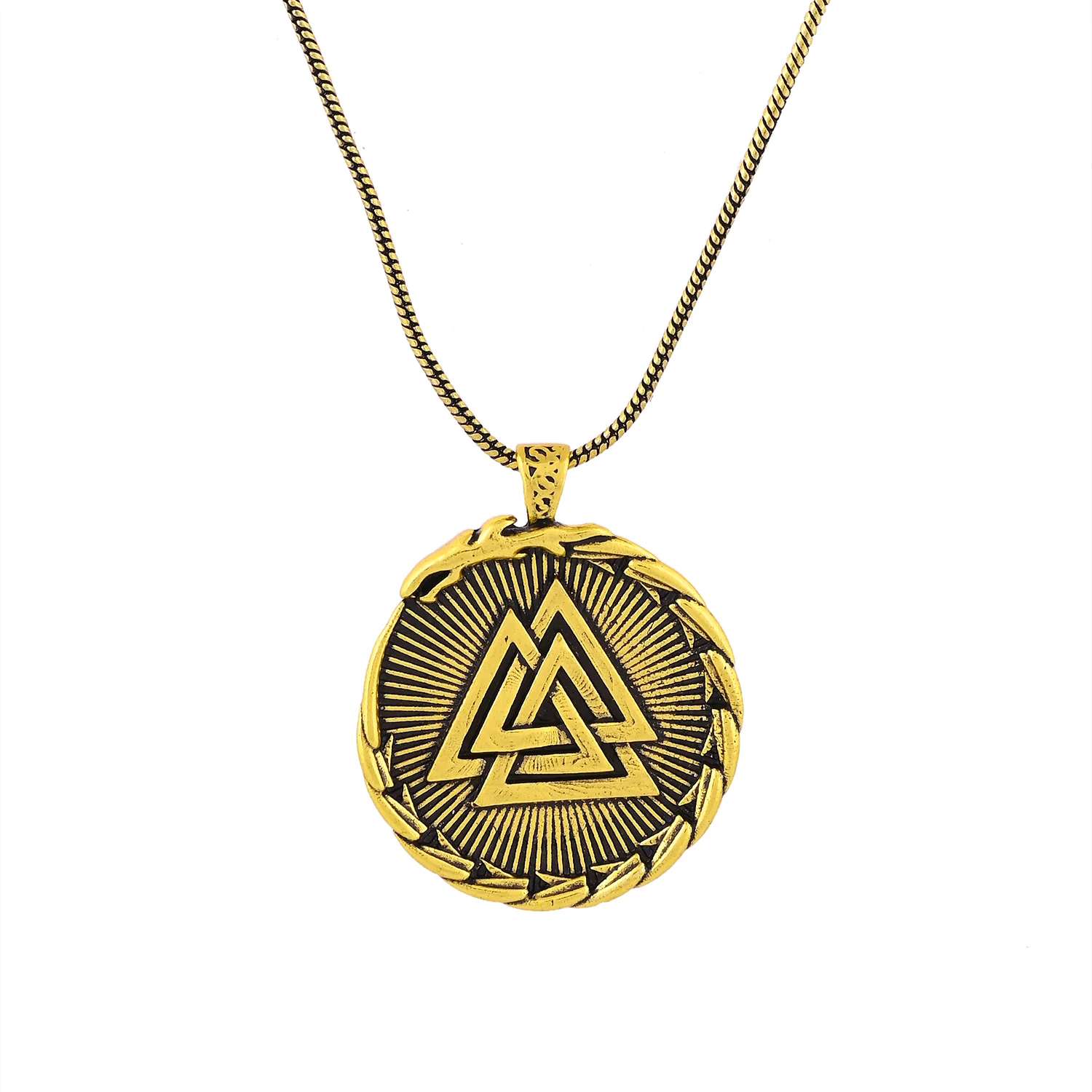Statement Valknut Sunburst Gold Oxidised Men’s Pendant - Image 5