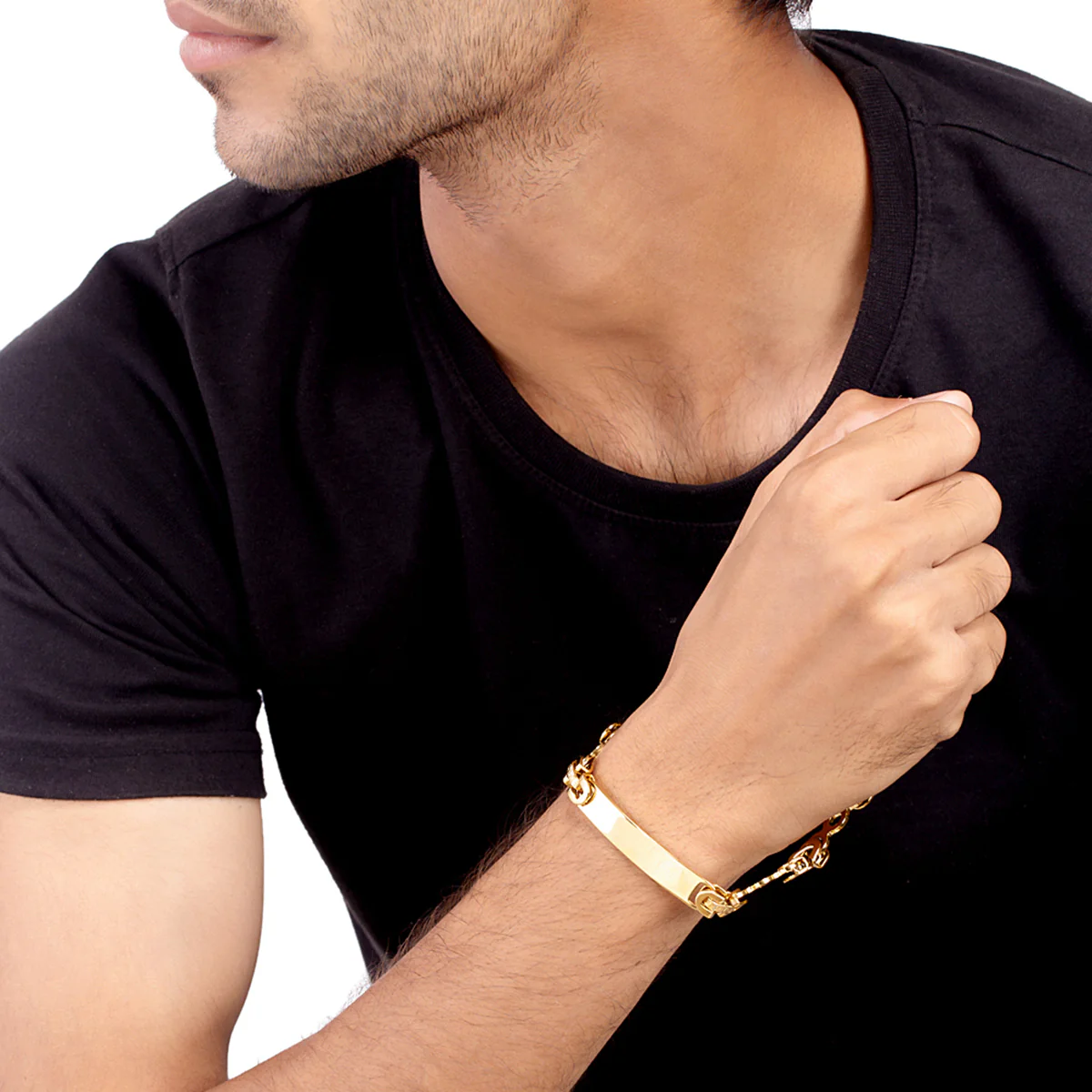 Steel Links Gold Plated Link Design Bracelet - Image 2