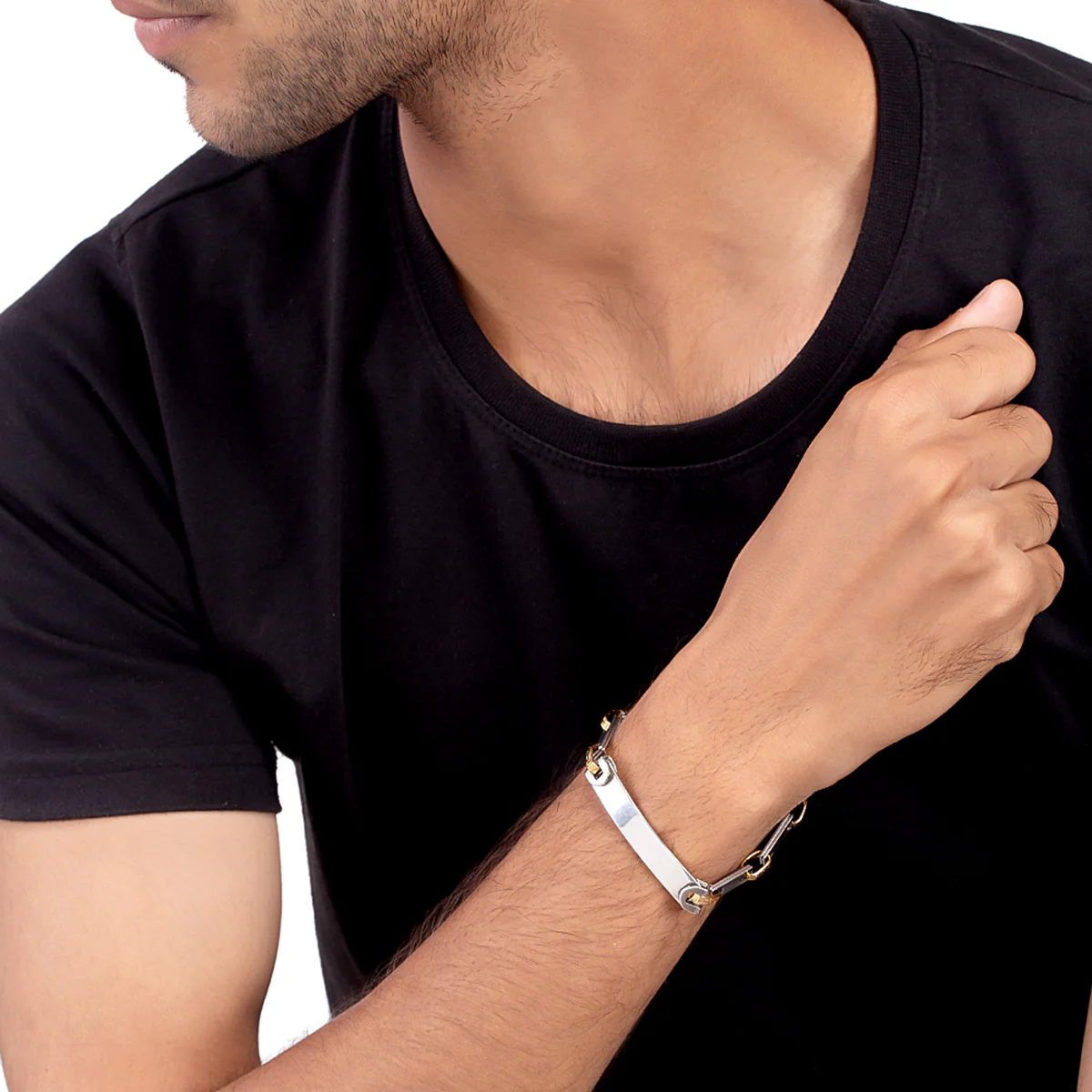Steel Links Men's Two Tone Plated Bracelet - Image 2