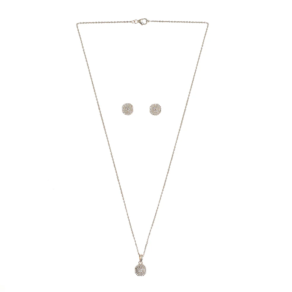Stellar CZ Stone Set Border Pendant and Earring 925 Sterling Silver Set - Image 3