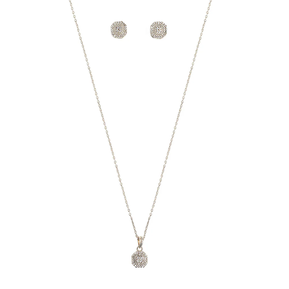 Stellar CZ Stone Set Border Pendant and Earring 925 Sterling Silver Set - Image 4