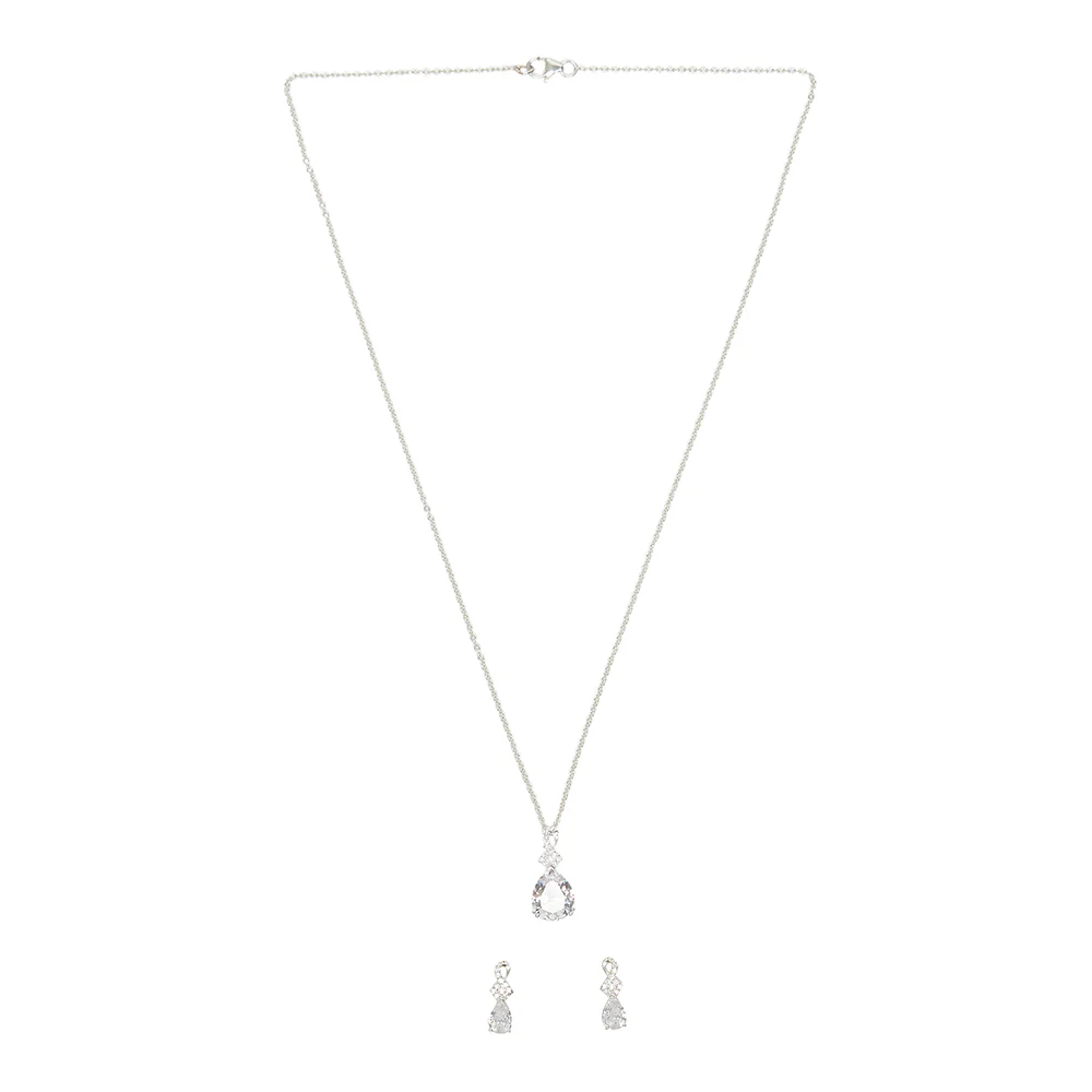 Sterling Silver CZ Embellished Drop-Shape Pendant Set - Image 3