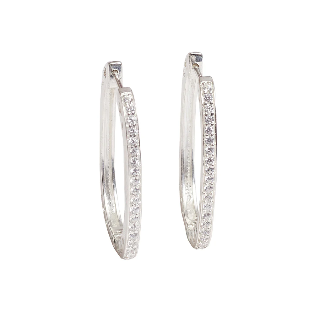 Sterling Silver Zircons Embellished Huggie Silver Toned Earrings - Image 3