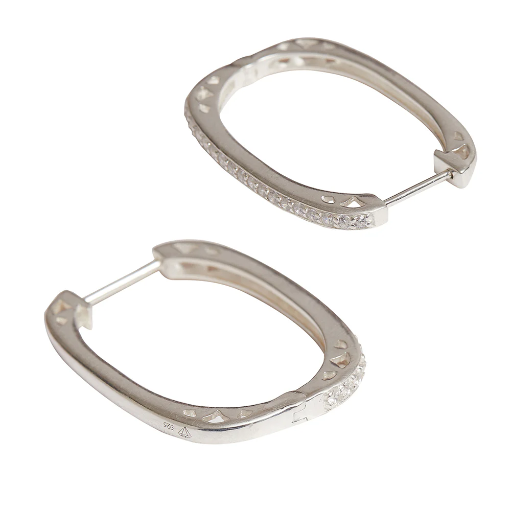 Sterling Silver Zircons Embellished Huggie Silver Toned Earrings - Image 4