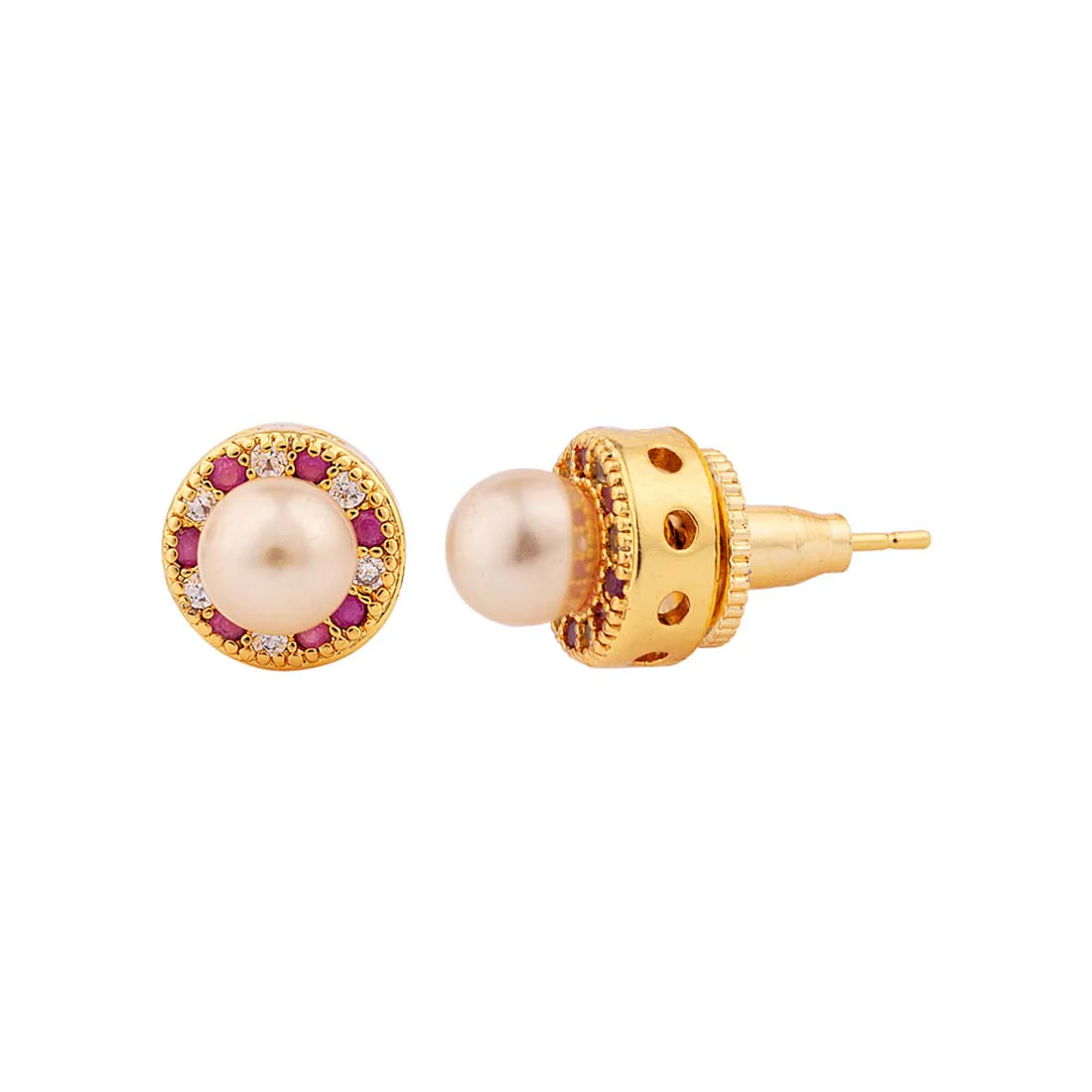 Stud Earrings with Gems and Pearl - Image 3