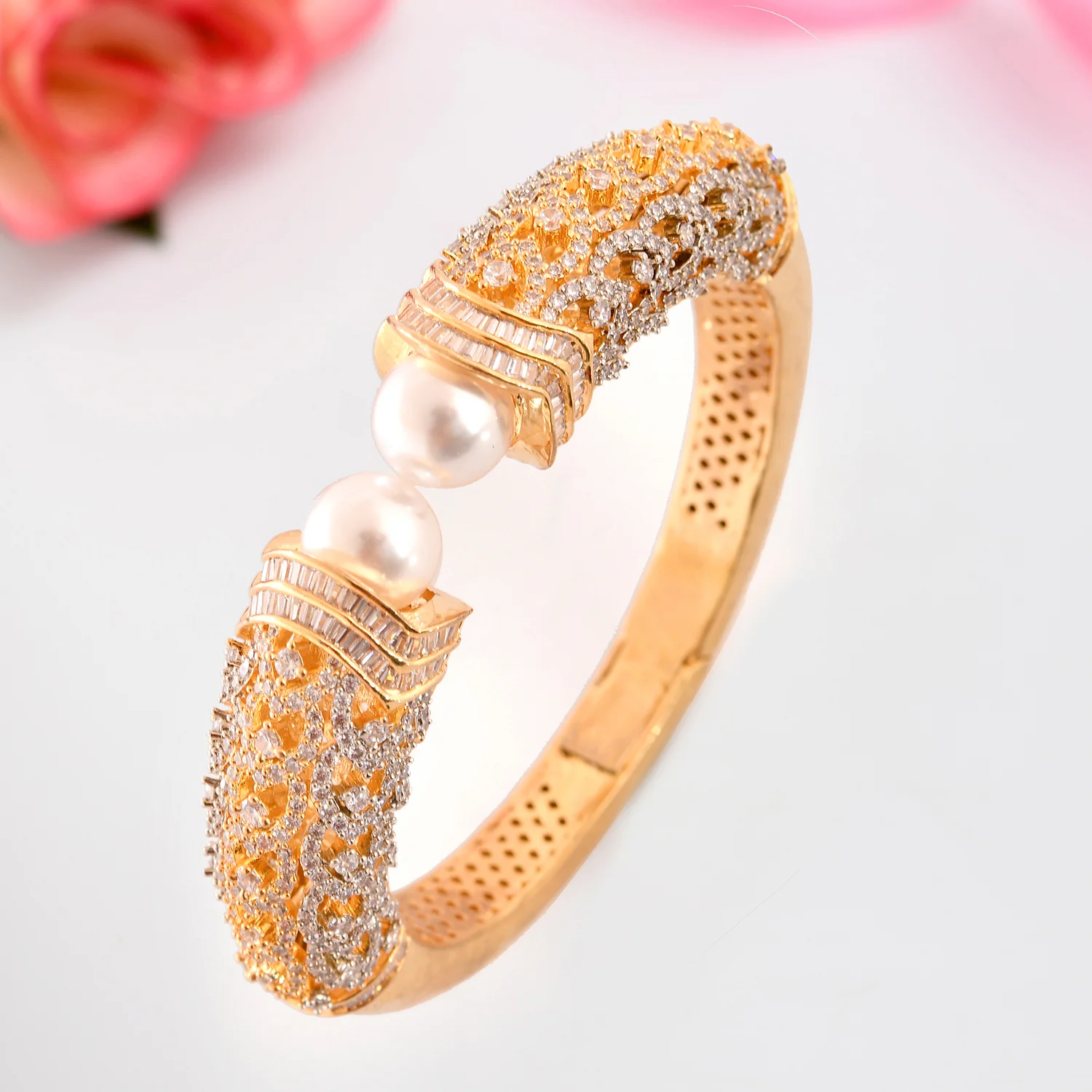 Stunning Gold-Plated American Diamond Bracelet