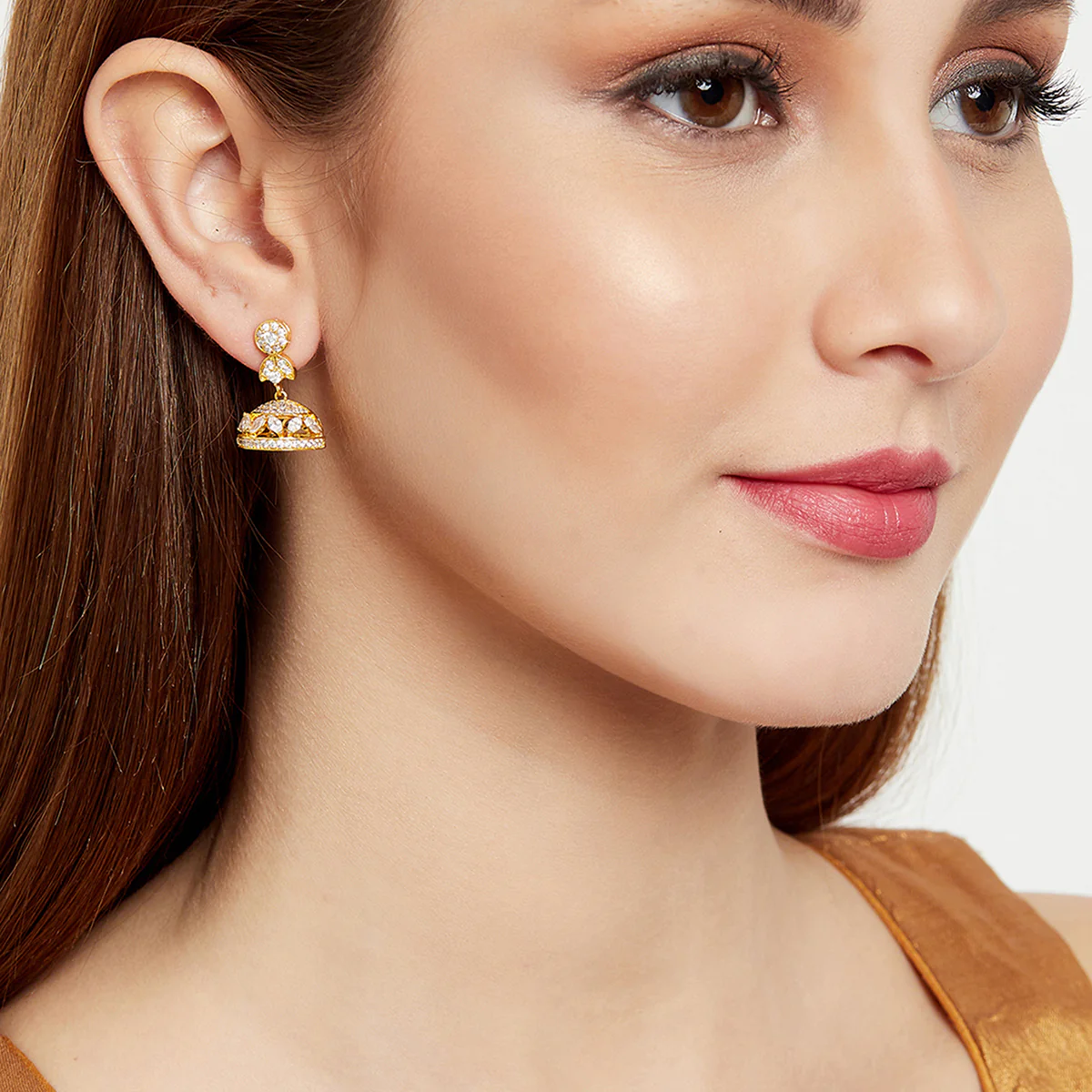 Stunning Gold Tone Jhumki Earrings - Image 2