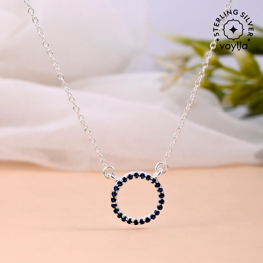 Stunning Round 925 Sterling Silver Necklace with Blue CZ gems