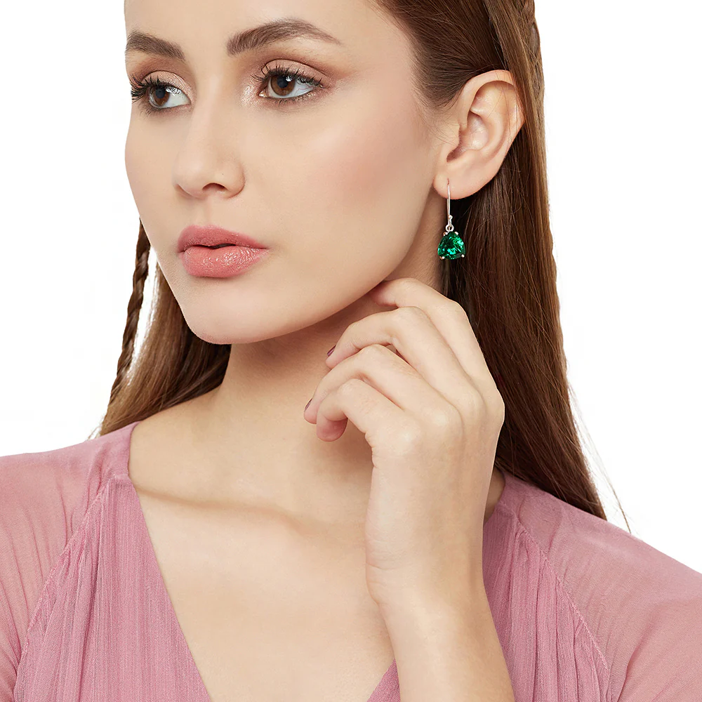 Stunning Sterling Silver Earrings Studded With Green Stone - Image 2