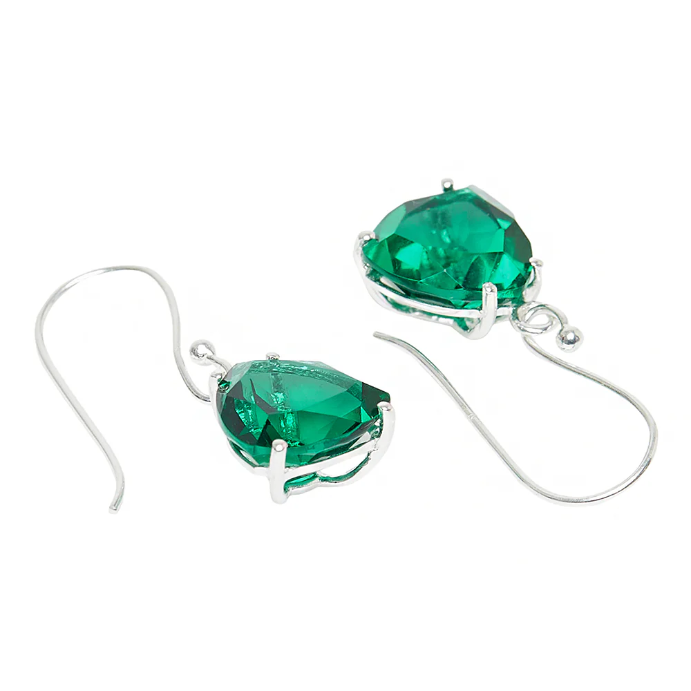 Stunning Sterling Silver Earrings Studded With Green Stone - Image 4
