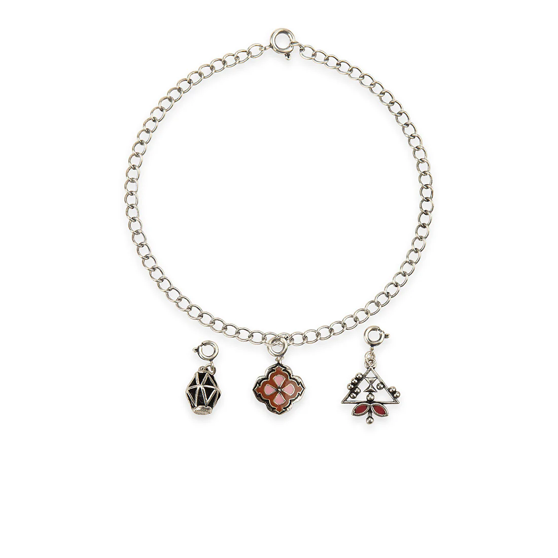Stylish Oxidized Enameled Charms Pendant with Bracelet - Image 4