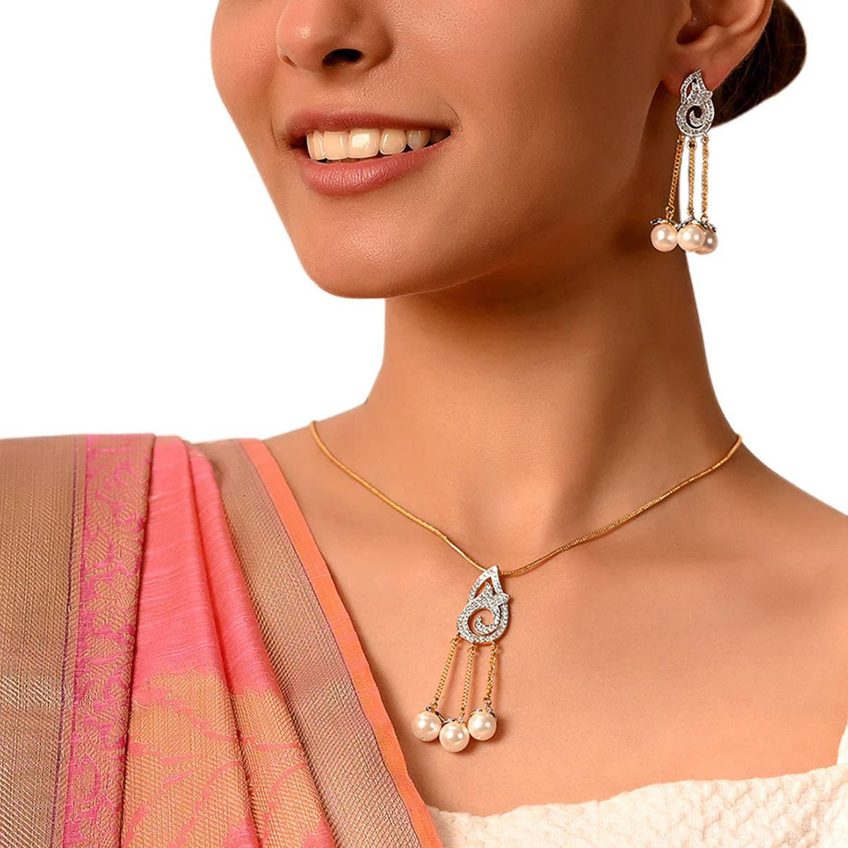 Stylish Pearl Drop Pendant Set - Image 2