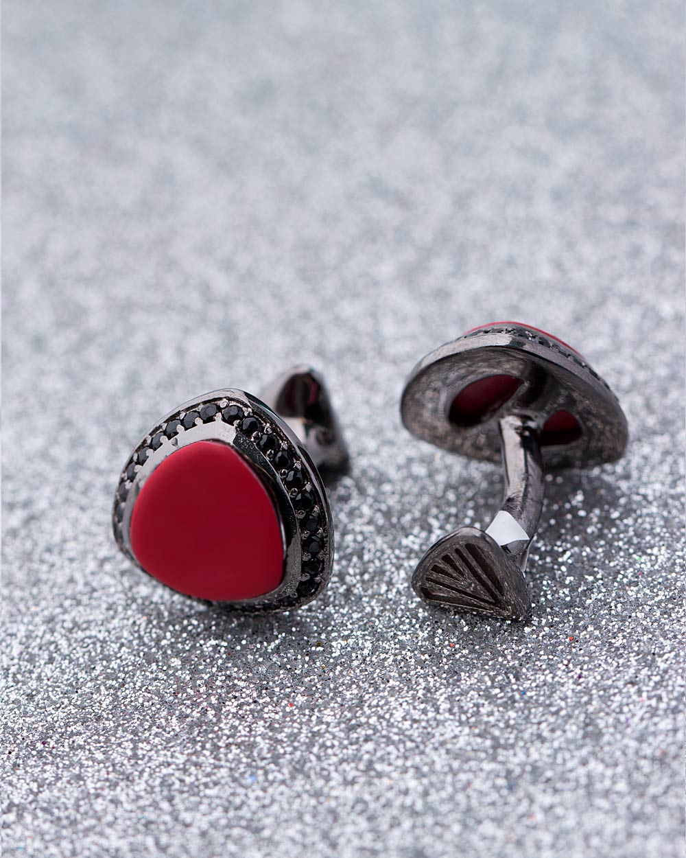 Stylish Red Stone Black Rhodium Milestone Cufflinks