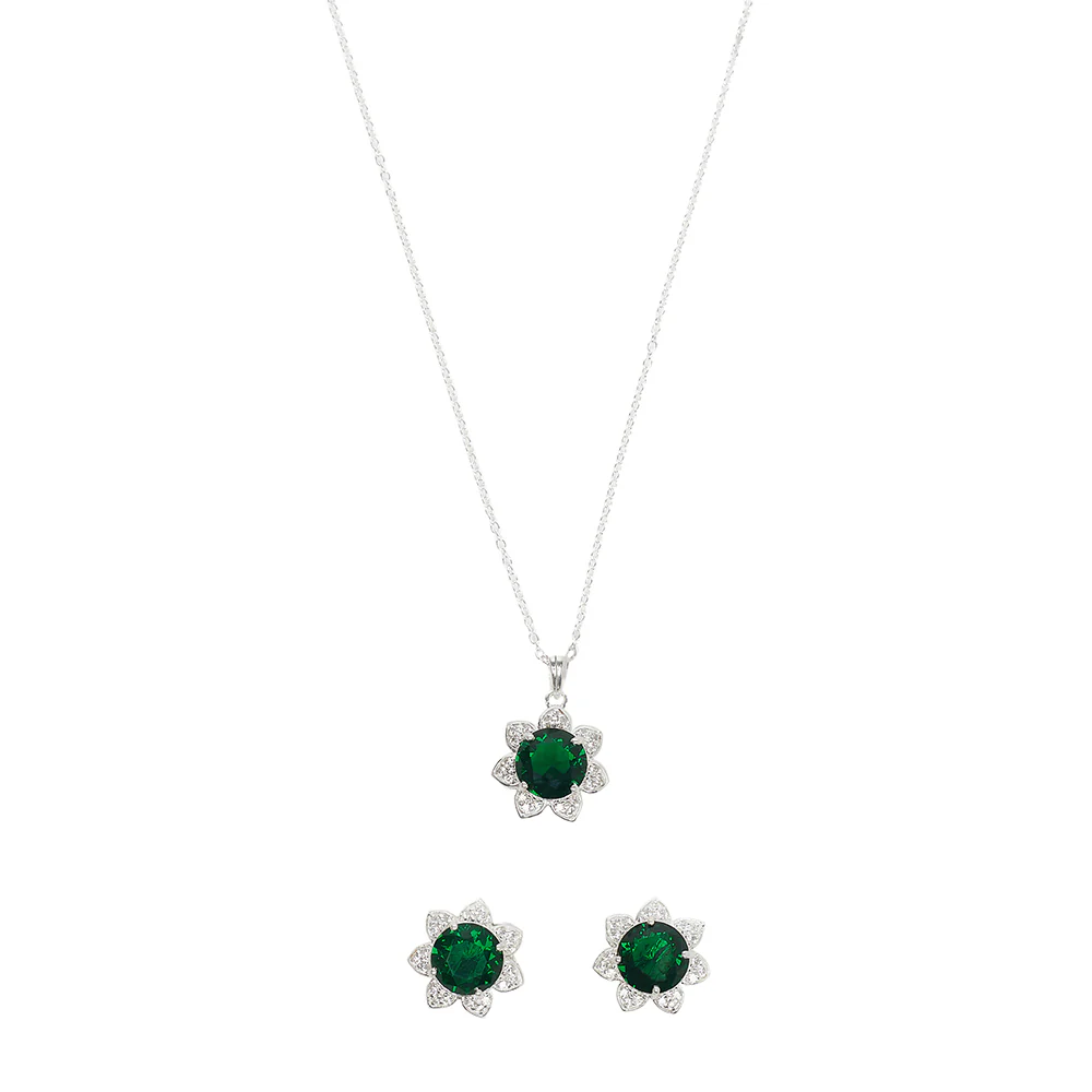 Stylish Silver Plated Pendant Set with Green Stone - Image 4