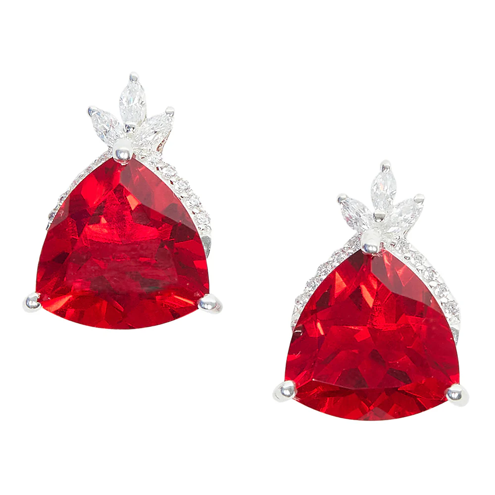 Stylish Silver Tone Pendant Set Studded With CZ and Red Stones - Image 4