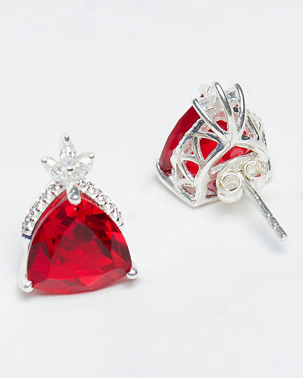 Stylish Silver Tone Pendant Set Studded With CZ and Red Stones - Image 5