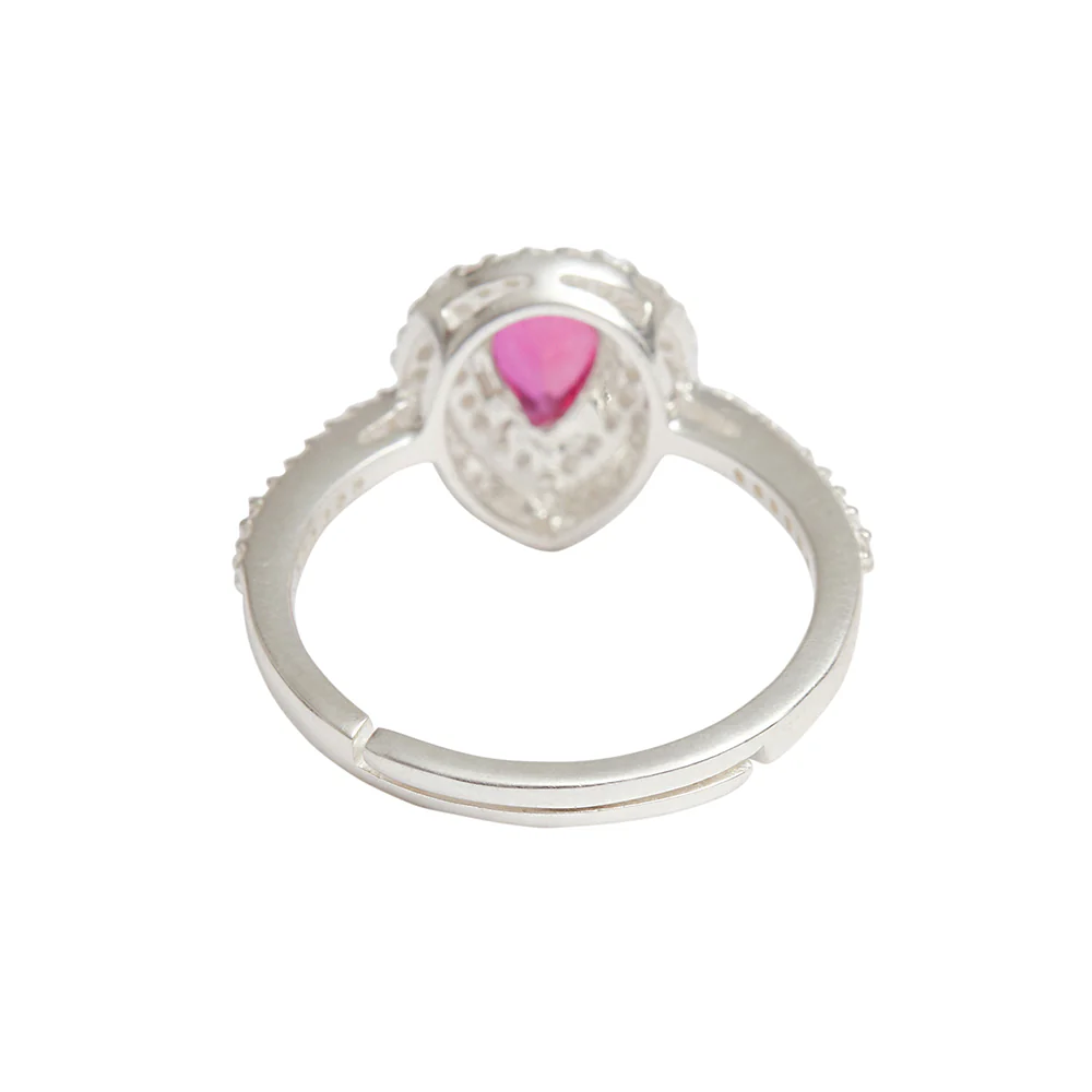 Sushine Tear Shaped Ruby Stone CZ Studded 925 Sterling Silver Adjustable Ring - Image 6