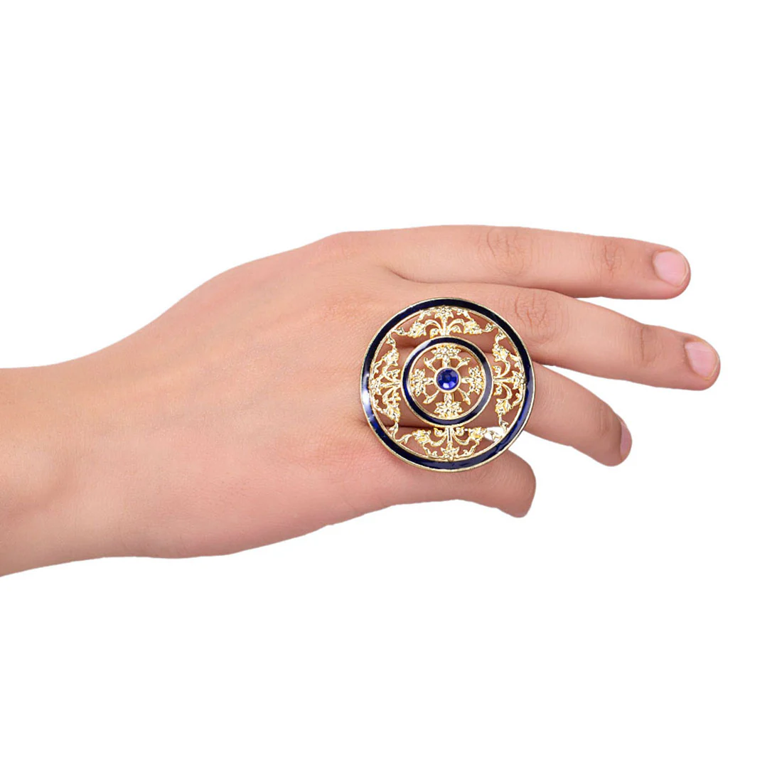 Swarnam Enameled Filigree Cocktail Ring - Image 2