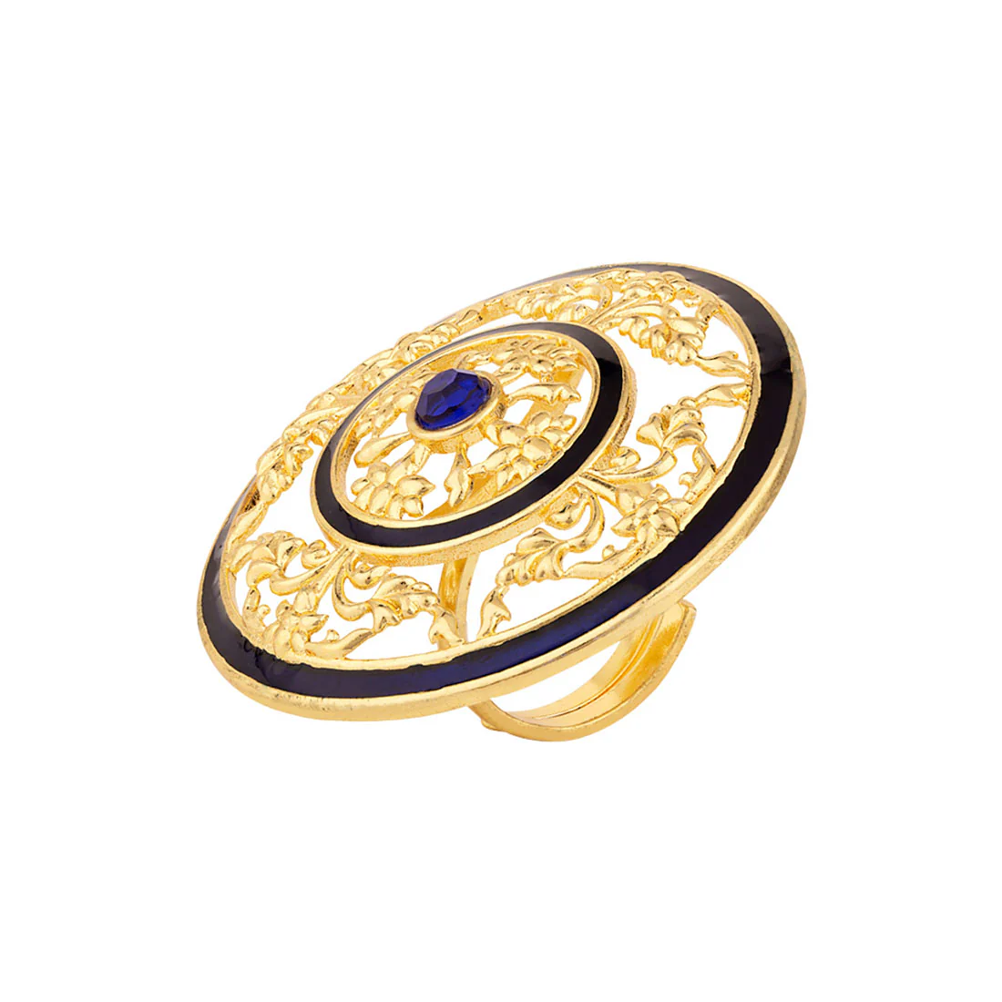 Swarnam Enameled Filigree Cocktail Ring - Image 3