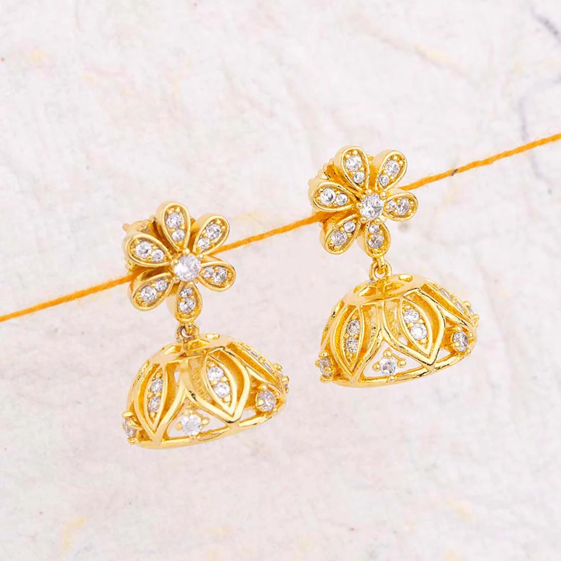 Swarnam Floral Motif Jhumka Earrings