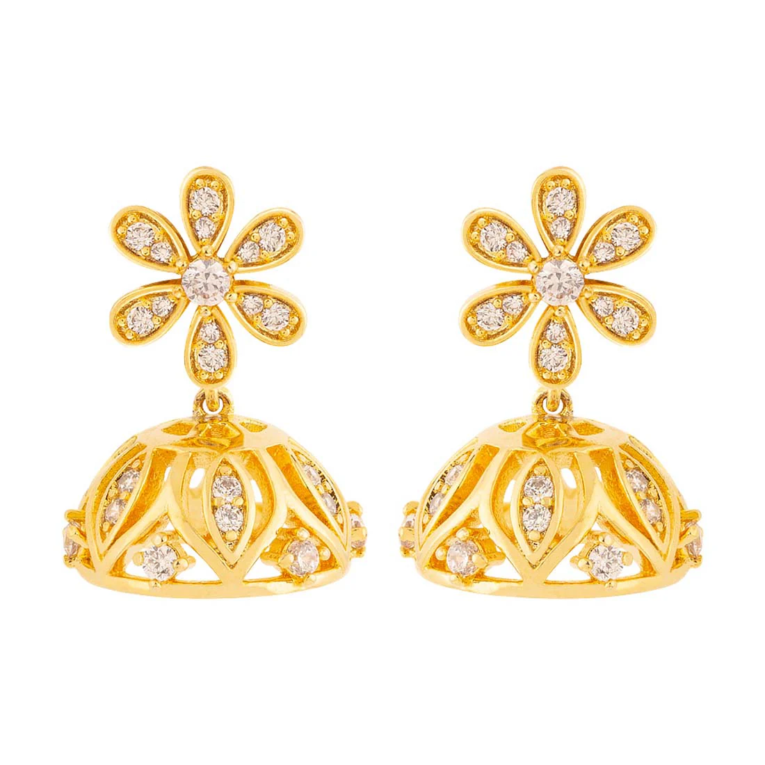 Swarnam Floral Motif Jhumka Earrings - Image 3