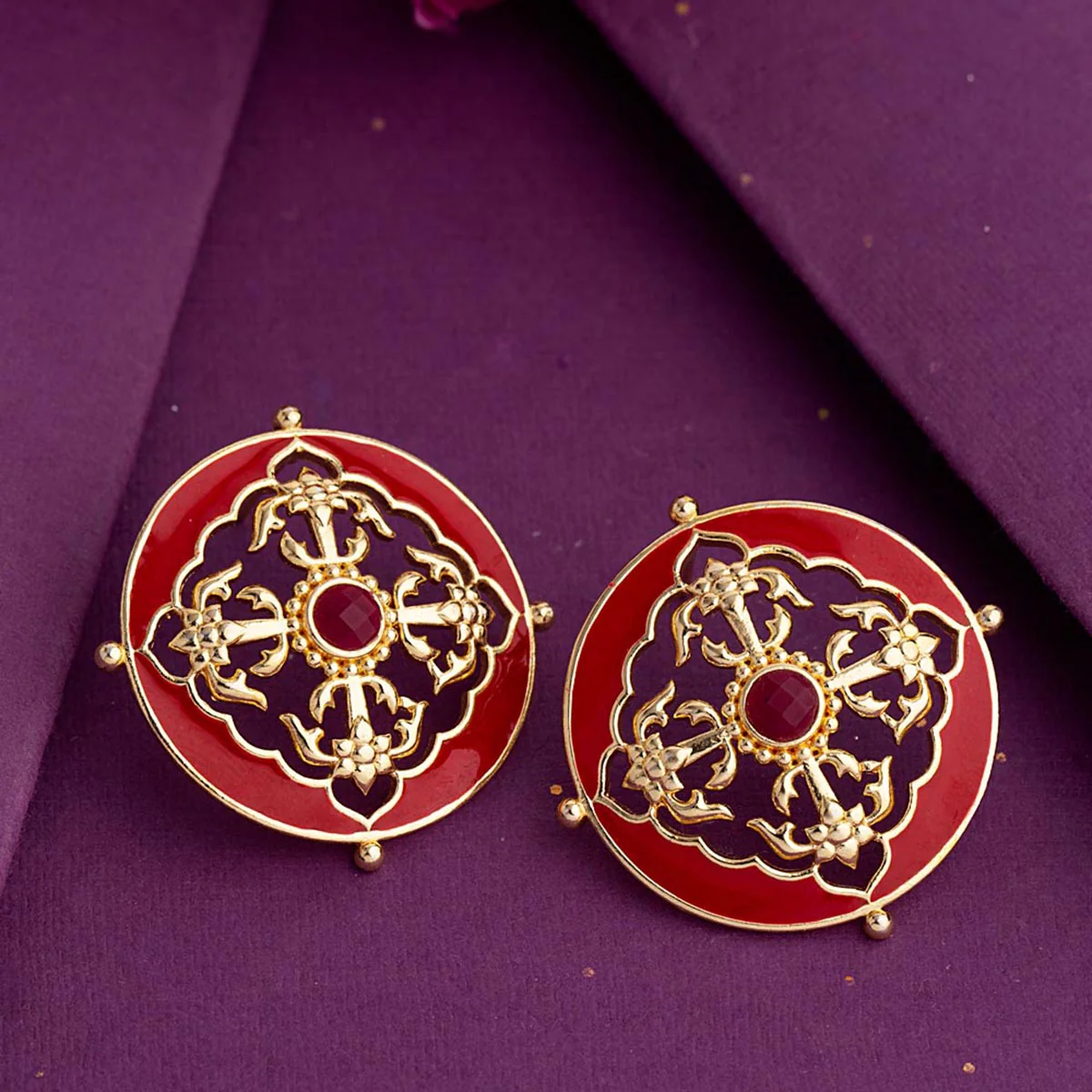 Swarnam Red Enamel Earrings