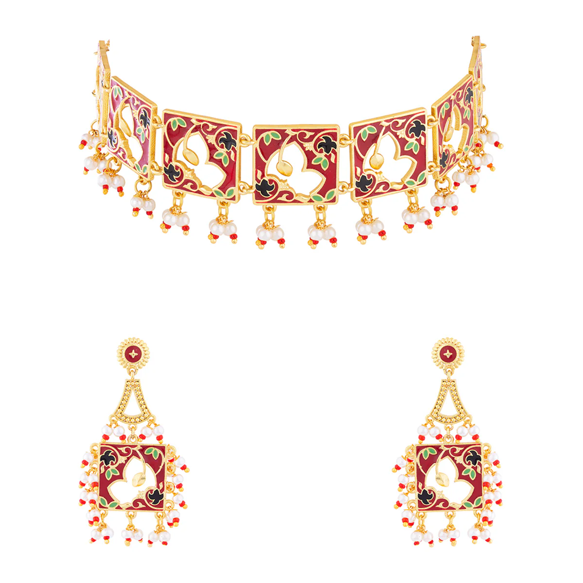Tahira Cutwork Design Choker Necklace Set - Image 3