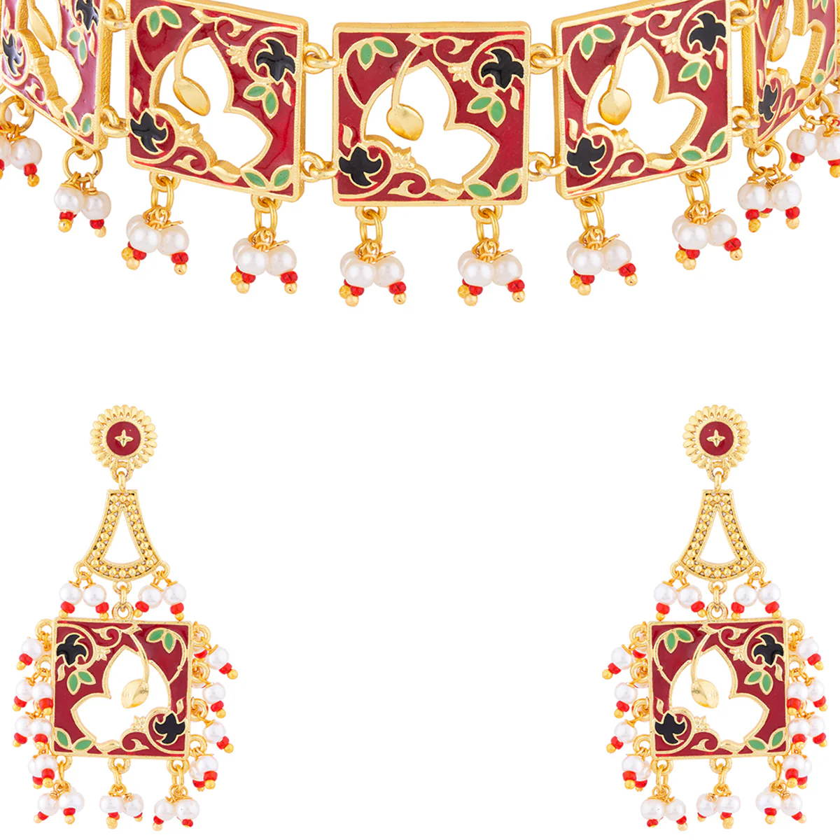 Tahira Cutwork Design Choker Necklace Set - Image 4