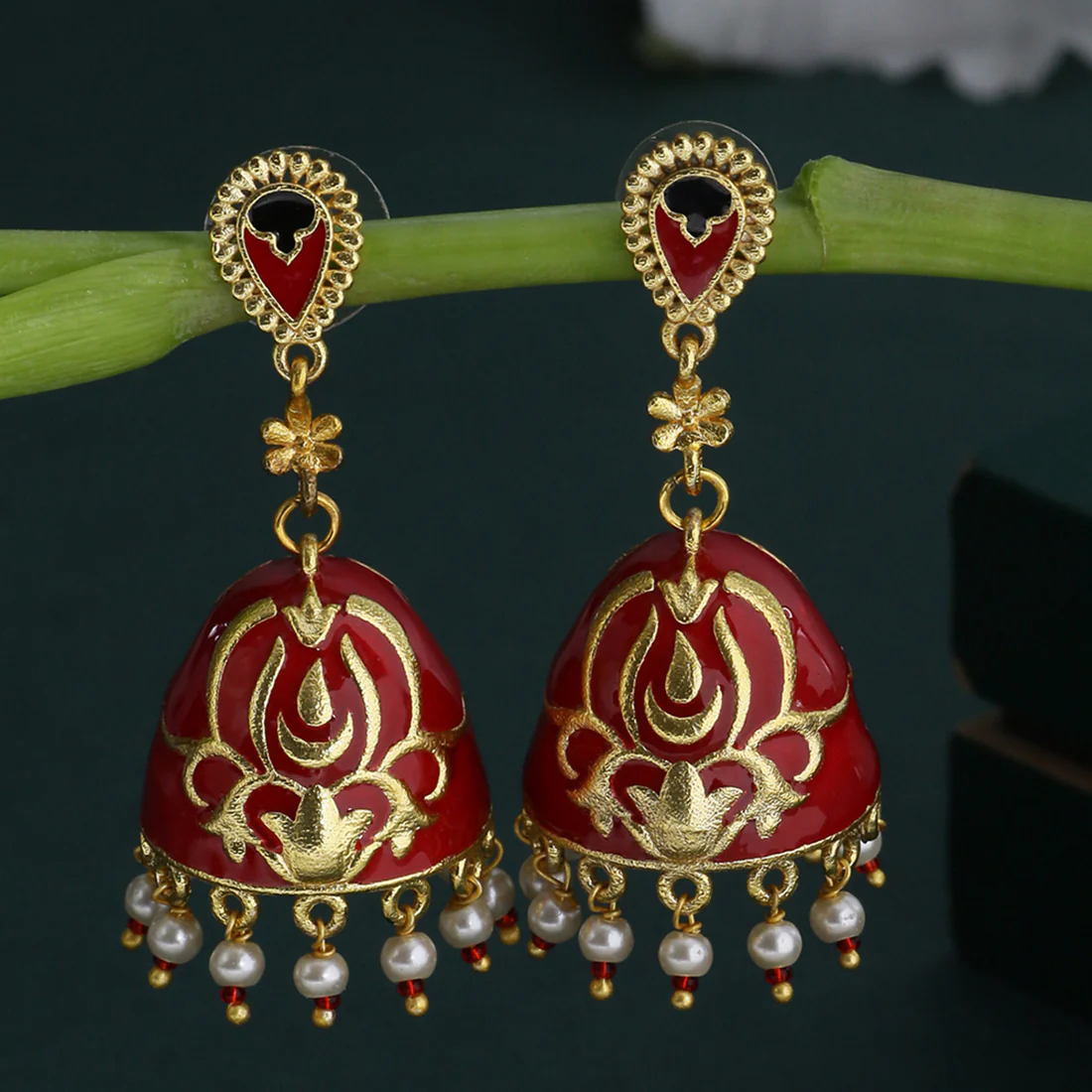 Tahira Enameled Brass Jhumka Earrings