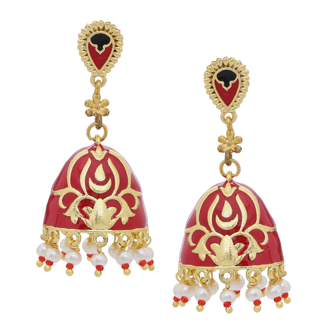 Tahira Enameled Brass Jhumka Earrings - Image 3