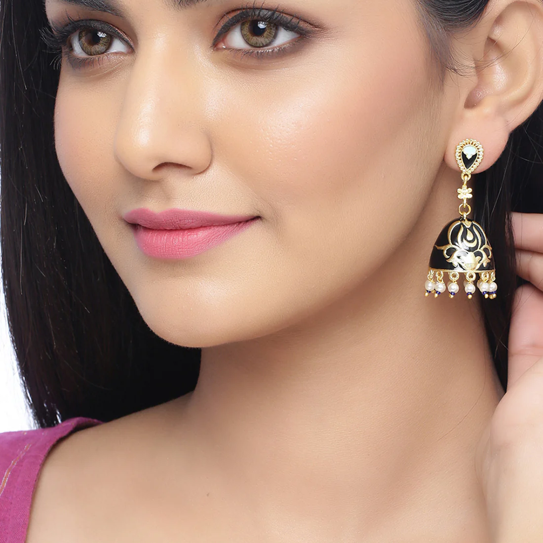 Tahira Enameled Jhumka Earrings - Image 2