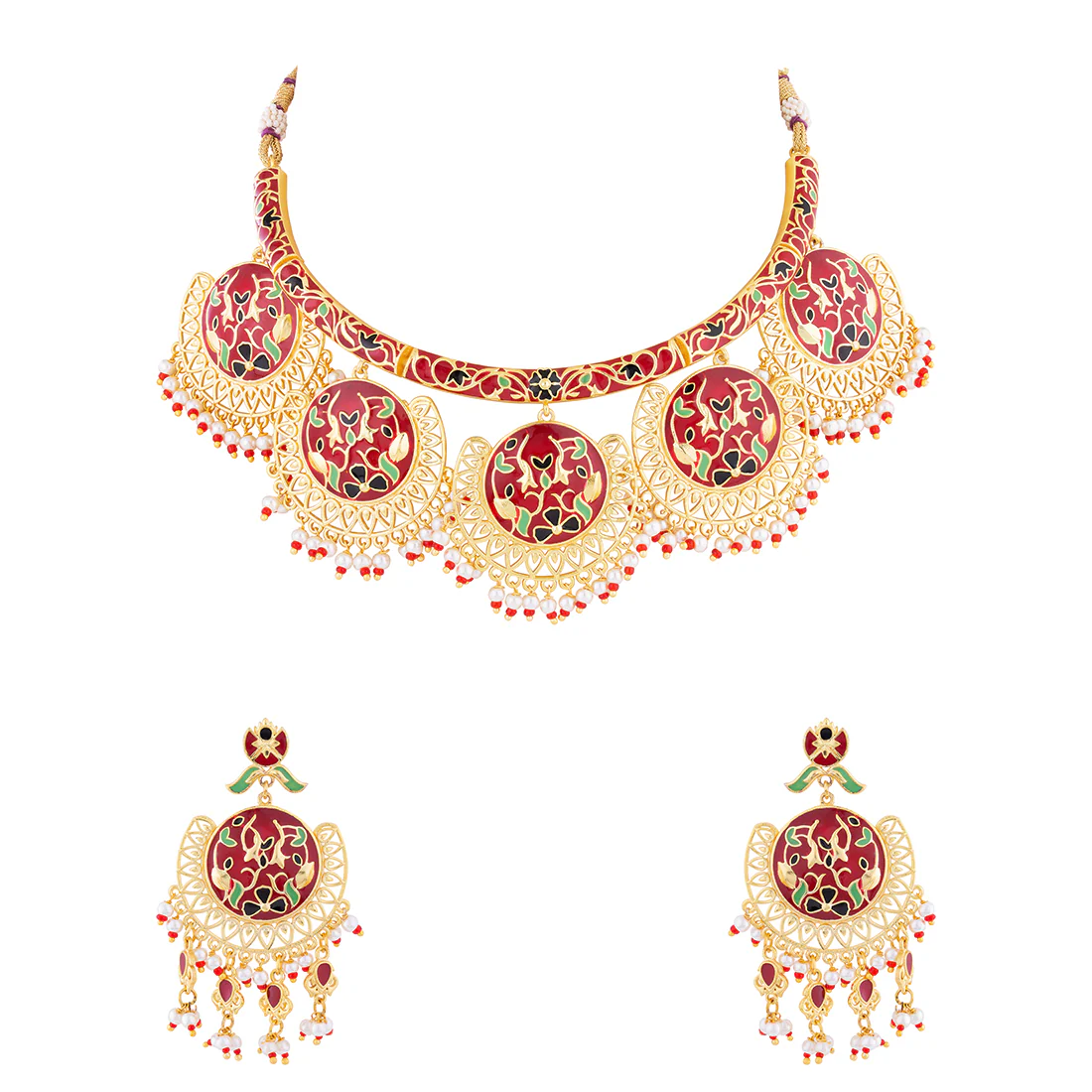 Tahira Faux Pearls Embellished Necklace Set