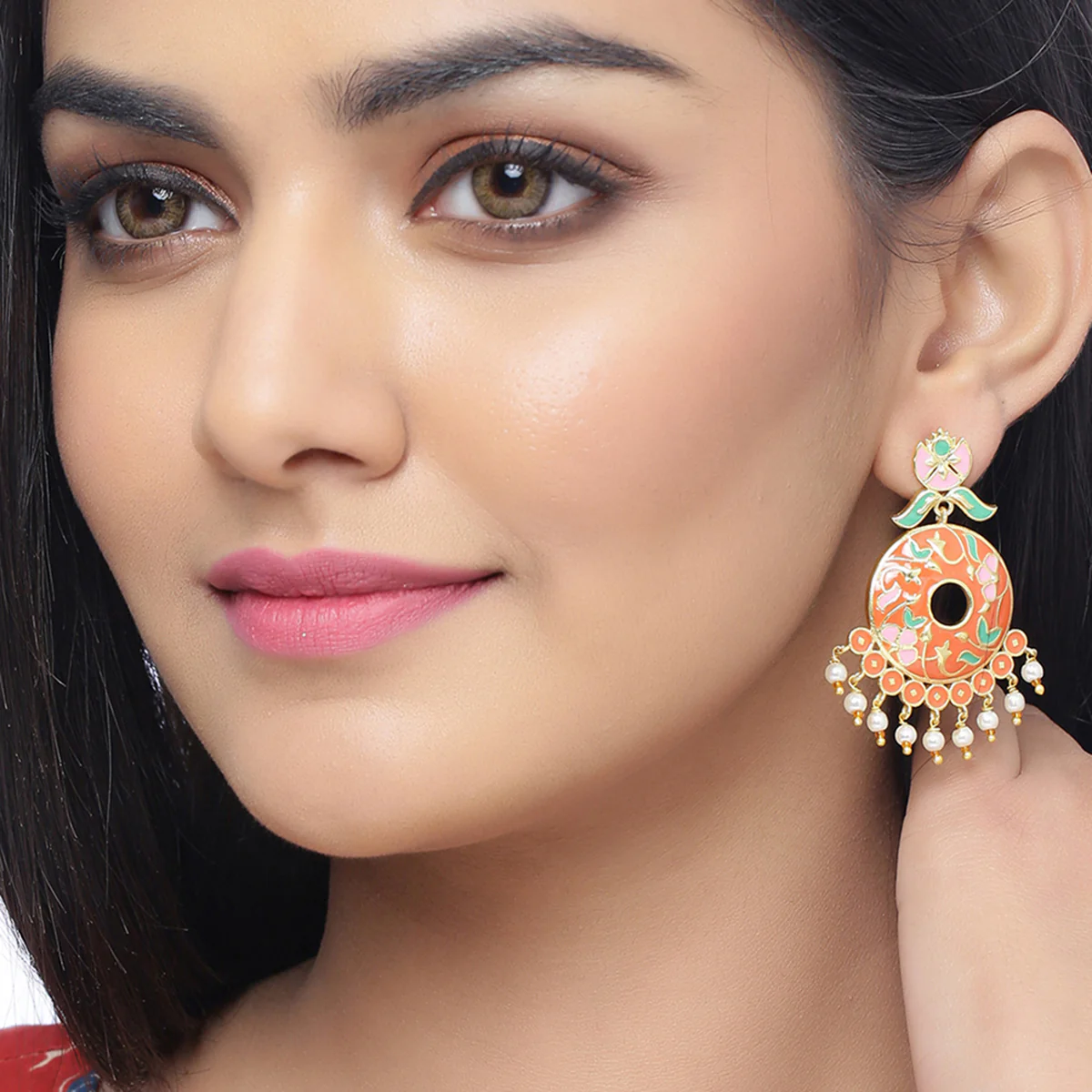 Tahira Festive Red Stud and Drop Earrings - Image 2
