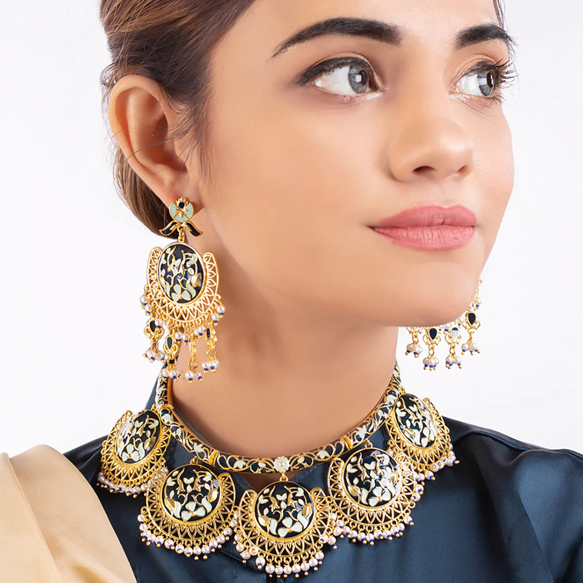 Tahira Floral Motifs Enameled Necklace Set - Image 2