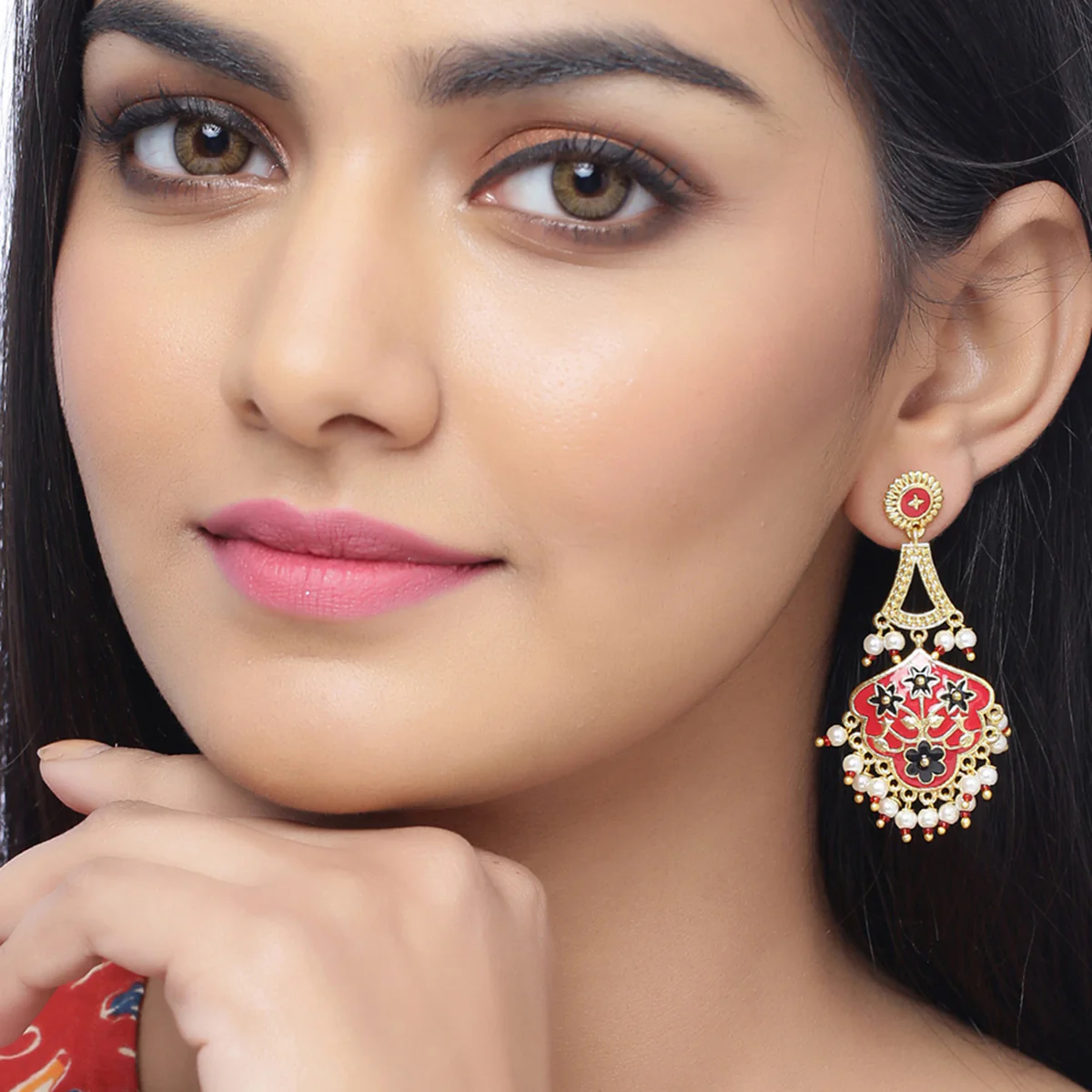 Tahira Glorious red Chandelier Earrings - Image 2